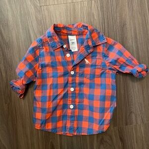 Carter's Blue and Orange Button Down Shirt Vibrant Plaid Design size 3M